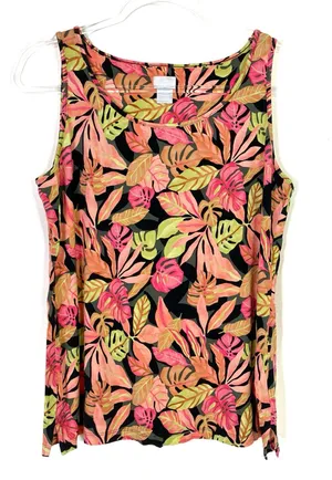 Chico's Tropical Leaf Rayon Tank Top Scoop Neck Chicos 1/ US Womens Medium thumbnail 1