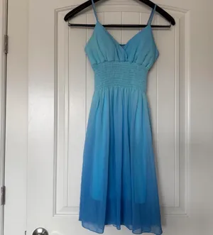 Blue Ombré Chiffon Sundress with Smocked Waist, Adjustable Straps & Built-In Bra Pads thumbnail 3