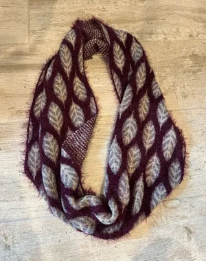 Do everything in love Burgundy and Gray Leaf Pattern Infinity Scarf thumbnail 1