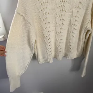 Free People XL Bell Song Sweater Ivory Boxy Fit Relaxed Rib Thick Crew Neck thumbnail 7