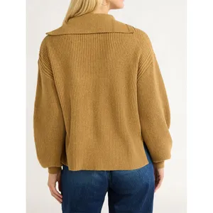 Free Assembly Womens Sweater Size M Brown Antelope Half Zip Mock Neck Knit thumbnail 4