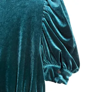 Yumi Kim Tamra Green Velvet Puff Sleeve Faux Wrap Midi Cocktail Dress Size Small thumbnail 10