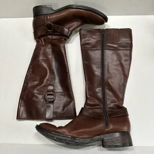 Born Riding Boots Womens 7.5 Brown Leather Knee High Zip Strap Block Heel W62417 thumbnail 7