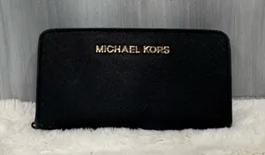 Michael Kors Black Saffiano Snap Wallet with Gold Logo thumbnail 1