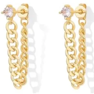 Solitaire‎ Curb Chain Drop Earrings | Yellow Gold Filled thumbnail 1