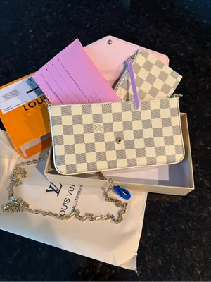 Damier Azur Check Canvas Crossbody Wallet with Gold Chain - Beige & Pink thumbnail 3