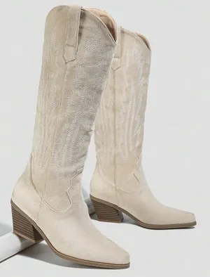 SheIn Women's Wedge Heel Thick Sole Knee High Apricot Fashion Sweater Boots thumbnail 5