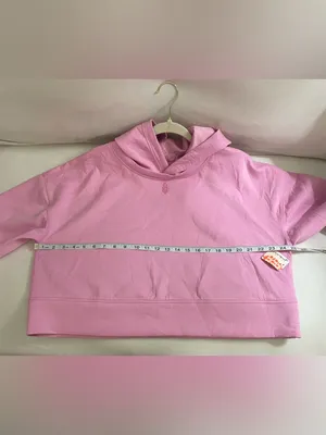 Free People NWT Playing Games Pink Cropped Hoodie Sweatshirt Pullover Size L thumbnail 6