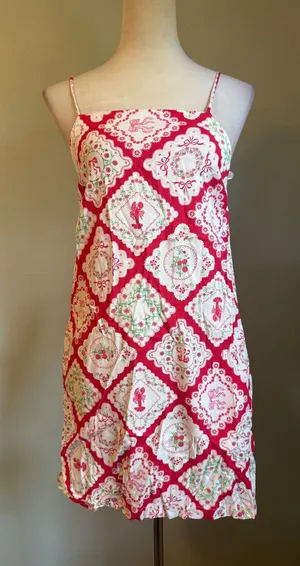 Monteau Red White Lobster Floral Linen Mini Dress Small NWT cottage dainty y2k coquette thumbnail 1