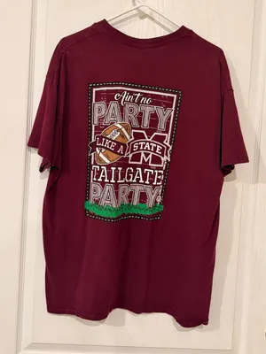 Women's Short-Sleeve Crewneck Tee in Burgundy with Football Patch thumbnail 5