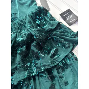 NWT Lulus Definite Glamour Emerald Mesh Sequin Bustier Tiered Mini Dress Size XS thumbnail 4