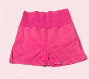 Zenana Outfitters Hot Pink High-Waist Ribbed Shorts thumbnail 1