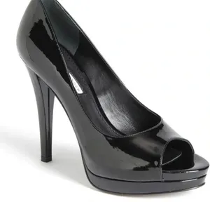 Vera Wang Lavender Nadia Black Open Toe Leather Heel Pumps Size 6 thumbnail 1