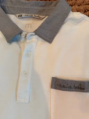 TravisMathew Men’s XXL White Golf Polo Gray Contrast Collar Pocket Pima Cotton Blend thumbnail 2
