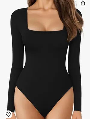 MANGOPOP Women's Square Neck Long Sleeve Tops Bodysuit thumbnail 1