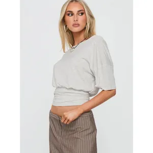 Princess Polly Ashlinn OffShoulder Drapey Top Grey Heather Ruched Waist US 6 NEW thumbnail 4