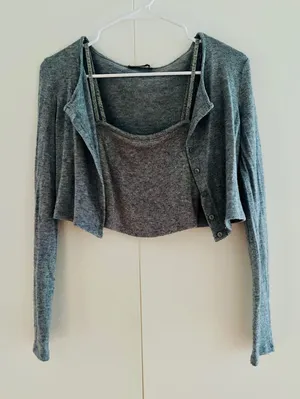 zara grey tank cardigan set size small thumbnail 1