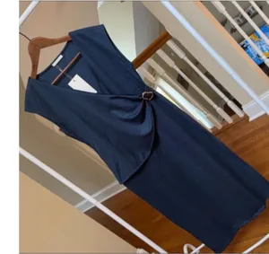 Zara Deep Blue V-Neck Midi Dress with Side Buckle thumbnail 5
