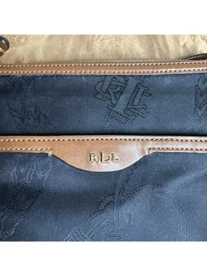 Ralph Lauren RLL Black Equestrian Jacquard Crossbody Bag Brown Leather Trim thumbnail 4