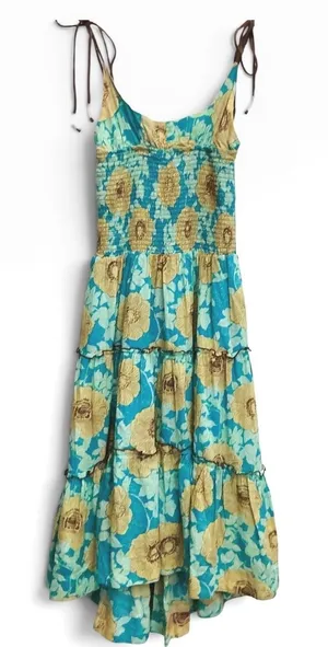 NWT Free People Adriel Tie Strap‎ Tiered Midi Dress Blue Floral Flowy Boho Small thumbnail 1