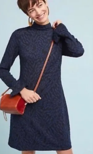 Anthropologie Hutch Michaela dress‎ long sleeve mock neck black navy blue M thumbnail 1