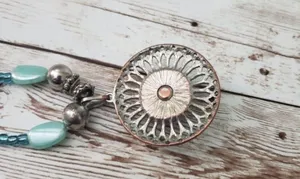 Vintage Necklace - Blue/Aqua/Turquoise Tone Beaded Necklace with Pendant thumbnail 5