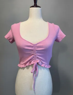 Zara Pink Ruched Drawstring Crop Top Size M thumbnail 1