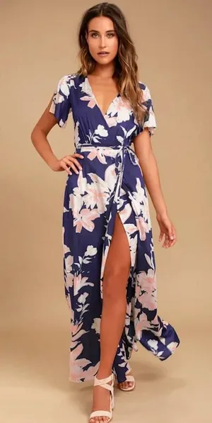 Lulus Azalea Regalia Navy Blue Floral Maxi Dress - Size S thumbnail 1