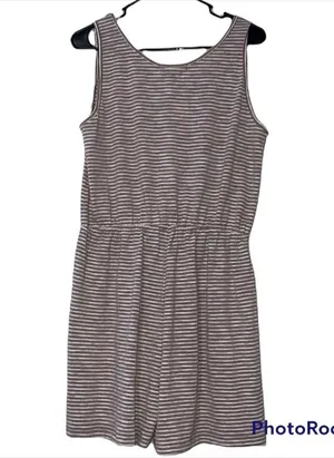 Good Luck Gem Versona large womens soft taupe striped shorts romper sleeveless thumbnail 3