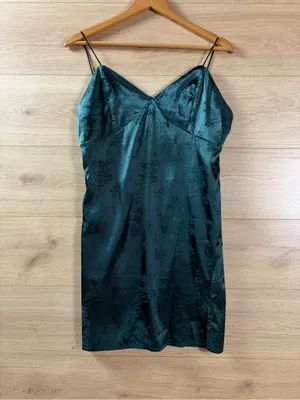 Romwe Satin Dark Green Slip Dress - US 8-10 thumbnail 2