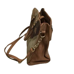 Vegan Leather Patchwork Bag Brown thumbnail 3
