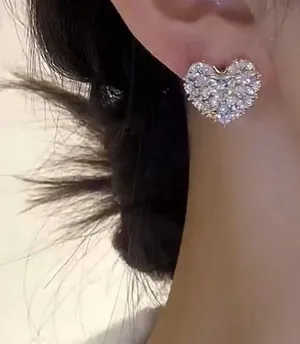 Elegant Silver Heart Earrings with Pavé Setting thumbnail 1