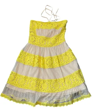 Foxiedox Mia Yellow Lace Halter Mini Dress Womens Size Small thumbnail 1