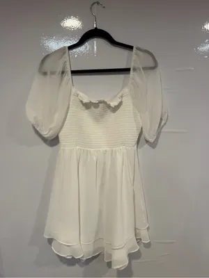 White Puff-Sleeve Altar’d State Mini Dress thumbnail 4