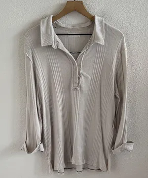 Free People We The Free Cream Ribbed Top Collar Long Sleeve Tunic Medium thumbnail 1