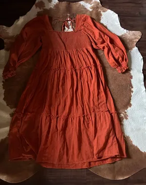 Umgee midi burnt orange dress size large Stretchy bust 100% cotton thumbnail 1