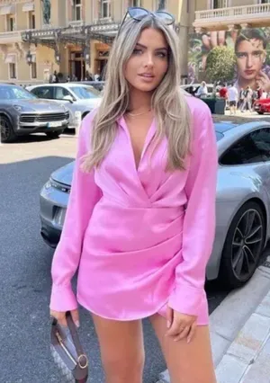 ZARA mini dress satin effect drapped long sleeve pink party wedding coctail thumbnail 1