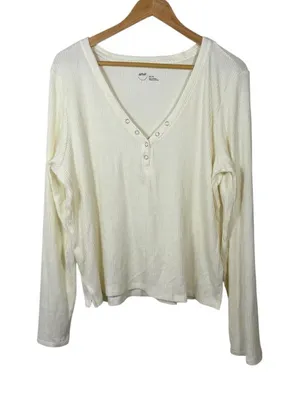 Aerie Women’s Cozy Ribbed Knit Henley in Ivory Size XXL thumbnail 1
