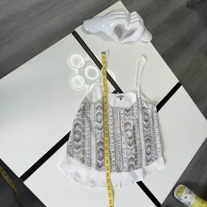 ✨ Charlotte Russe Sequin Cami Top Geometric Beaded Crop Tank White XS ✨💋💋 thumbnail 10