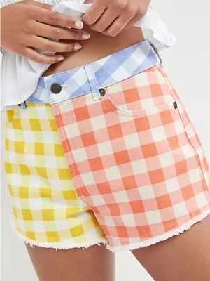 NWT FARM Rio x Anthropologie Gingham Patchwork Shorts L thumbnail 1
