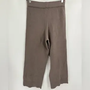 ZARA Knit Wide Leg Pants Brown Fleece Textured Ribbed Hem Pull-On Lounge Small thumbnail 8