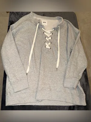 Aerie Lace Up Oversized Crew Sweatshirt in Gray Size Medium thumbnail 7