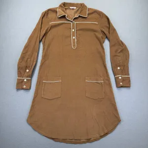 Kayce Hughes Womens Brown Corduroy Shift Dress Size 4 Long Sleeve White‎ Piping thumbnail 1