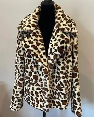 Leopard Print Faux Fur Jacket medium like new open style thumbnail 1