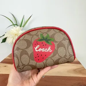 NWT Coach Dome Cosmetic‎ Case In Signature Canvas With Wild Strawberry thumbnail 7
