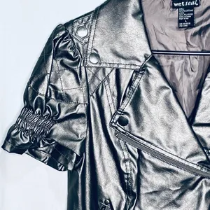 Wet Seal Faux Leather Gunmetal Silver Jacket L thumbnail 3