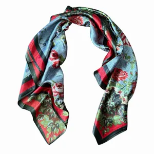 M.O.S.I Floral Satin‎ Scarf 34"x 34" Square Red Olive Cottagecore Romantic thumbnail 8