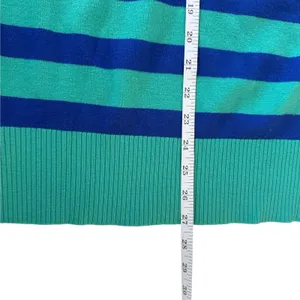 Wiholl Half Zip Mock Neck Sweater Size XL Turquoise Blue Striped Preppy Coastal thumbnail 11