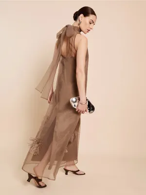 NWT Few Moda Naia Maxi Dress size XS Oatmeal Feather brown o.p.t thumbnail 4