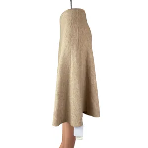 NEW Commense Beige Knit High Waisted A Line Flare Pleated Midi Skirt Size S thumbnail 2